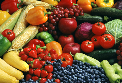 A diverse selection of healthy fruits and vegetables.