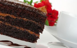 Slice of chocolate layer cake - OK in a balanced lifestyle.