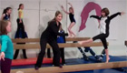 Shannon on balance beam promoting Pacific Rim Gymnastics Championships